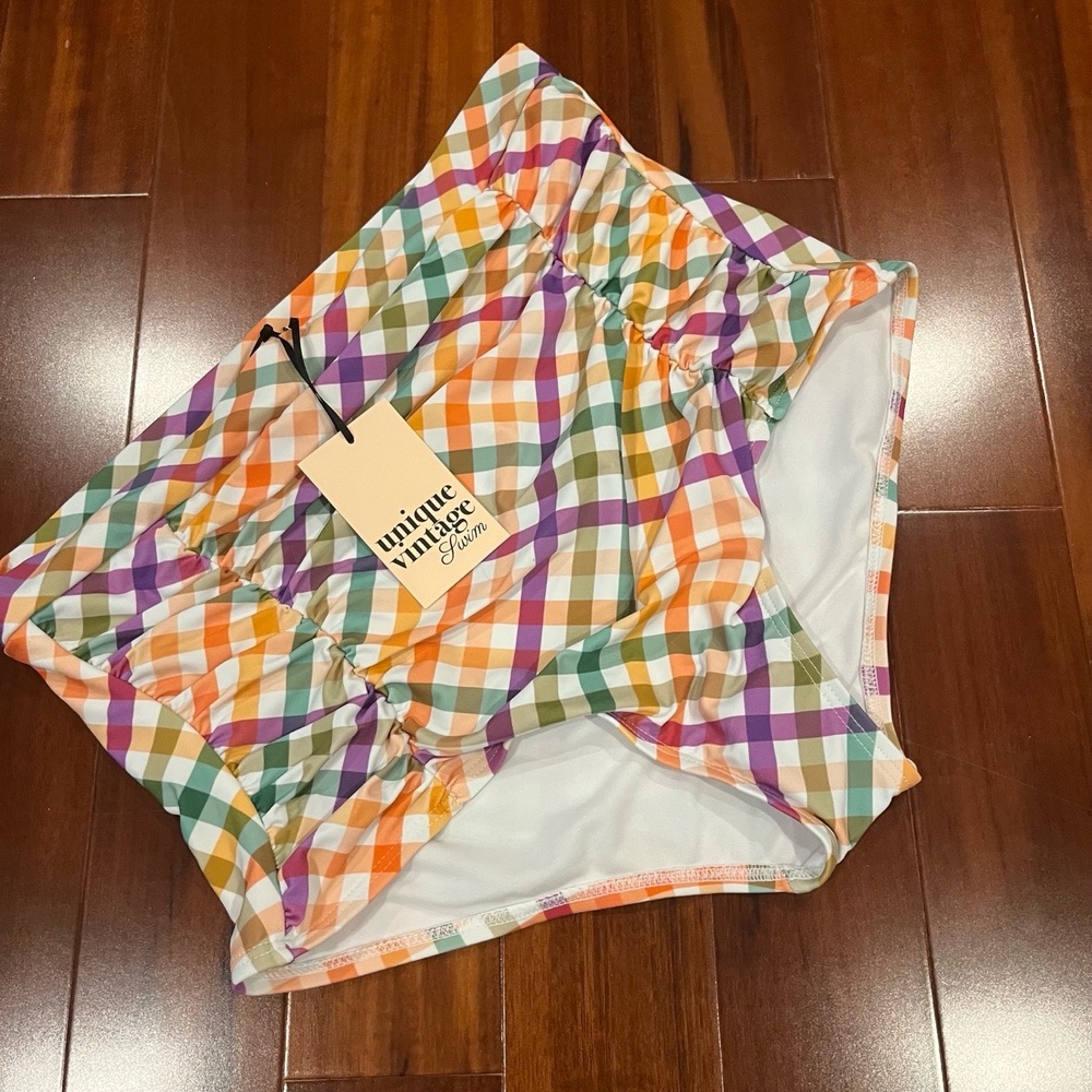 New NWT Unique Vintage Swim Bikini Bottom High-Waist Plaid Retro Plus Size 1X 16
